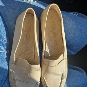 CHANEL Beige Quilted Loafers